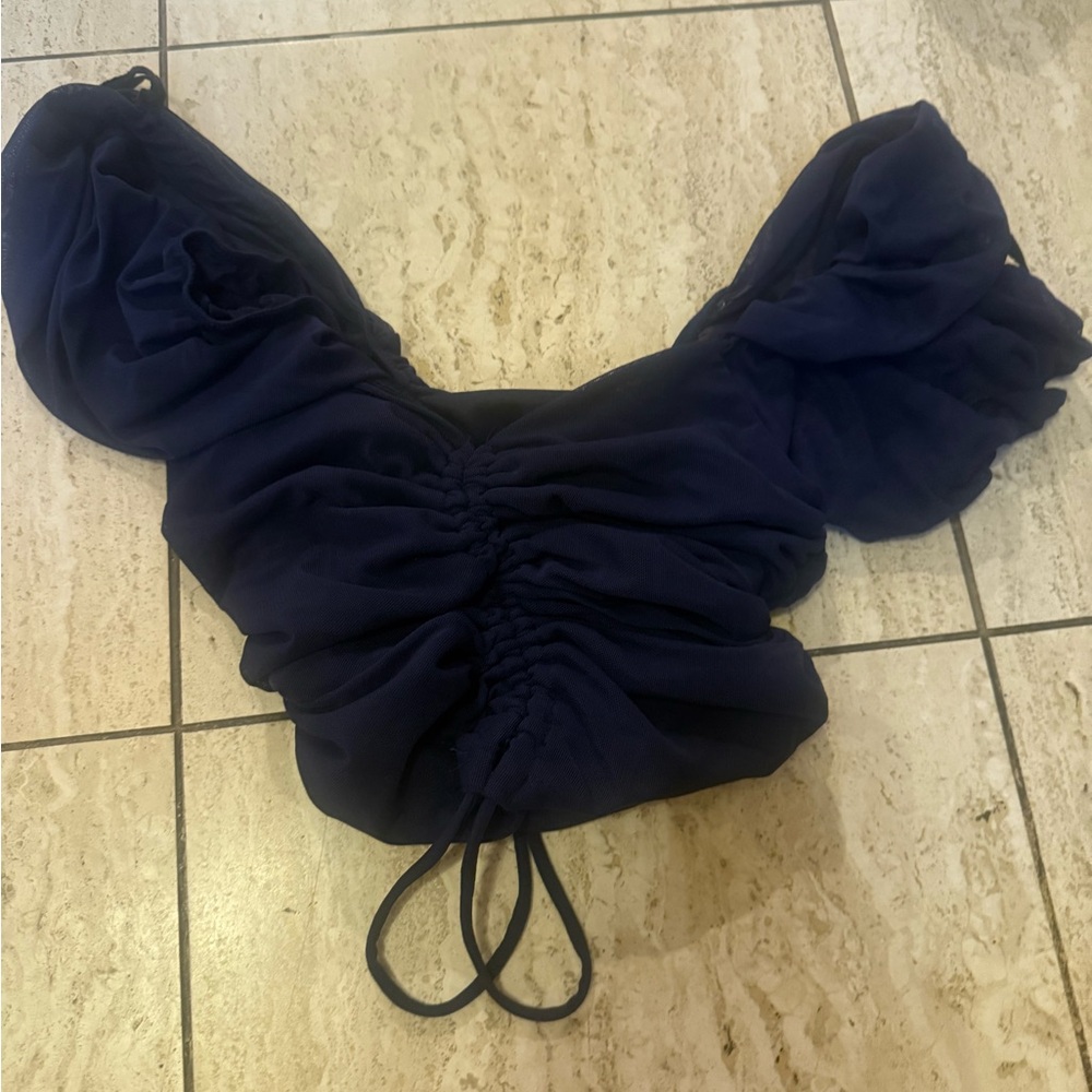 Navy Ruched Crop Top